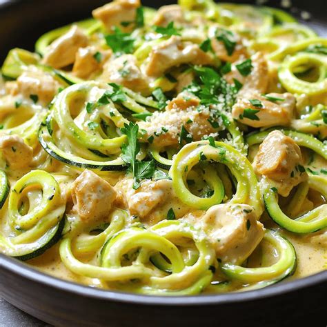 Zucchini Noodle Chicken Alfredo Quick and Creamy Dish – grilledflavors.com