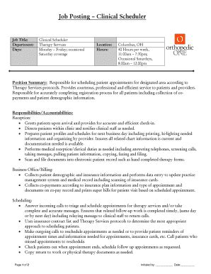 Fillable Online Job Posting Clinical Scheduler Job Title: Department ...