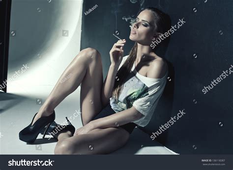 Fashion Photo Sexy Woman Smoking Cigarette Stock Photo (Edit Now) 136118387