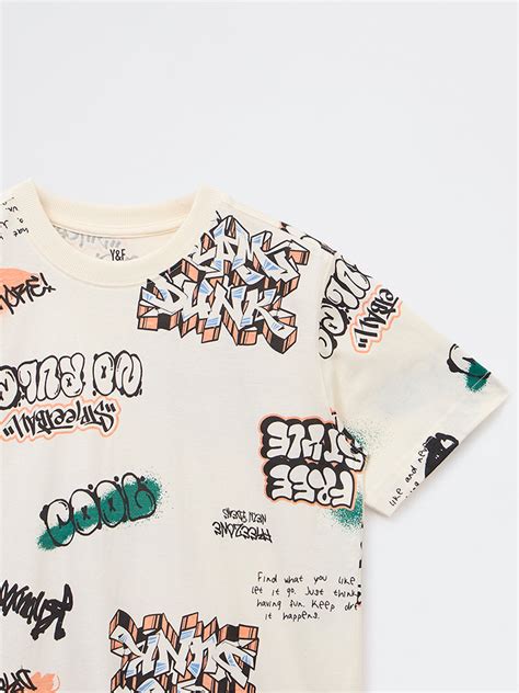 Buy Y&F Teen Boys Off-White Graphic Printed Cotton T-Shirt from Westside