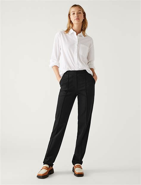 Buy Jersey Straight Leg Trousers at Marks & Spencer
