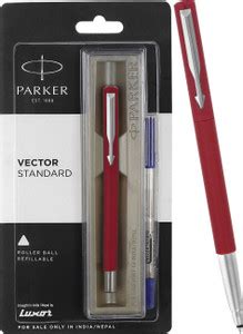PARKER Vector Standard, Chrome Trim, Red Body Colour Roller Ball Pen ...