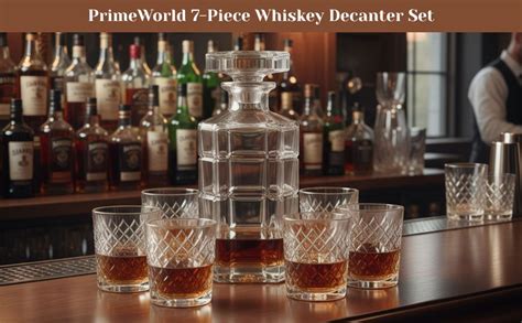 PrimeWorld 7-Piece Whiskey Decanter Set | 1 Glass Decanter (750 ml ...