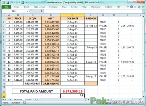 Excel Conditional Sum 的图像结果