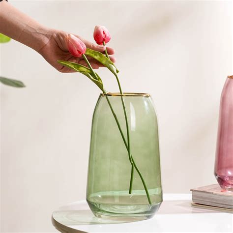 Clear Glass Gold Detailed Vase Green 9 Inch Online - Premium Vase ...