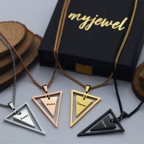 Gold Plated Triangle Shape Pendant Chain with Personalized Text for Me ...