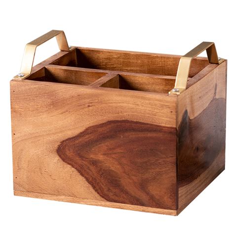 Buy Small Gold Teak Wood Cutlery Holder Online in India - Nestroots