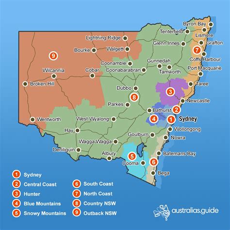 Regions, cities & towns of New South Wales - Travel NSW ... - Worksheets Library