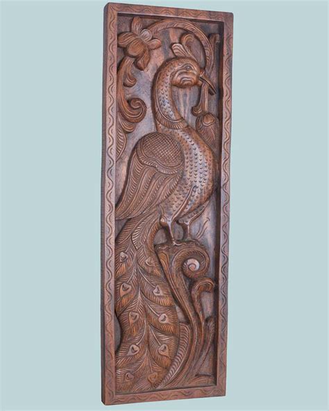 Vertical Peacock Standing on Tree Wall Mount 37" – Sengottuvel Wood ...