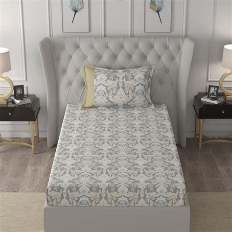 Buy MASPAR Regency Grey Floral Printed Cotton Single Bedsheet Set ...