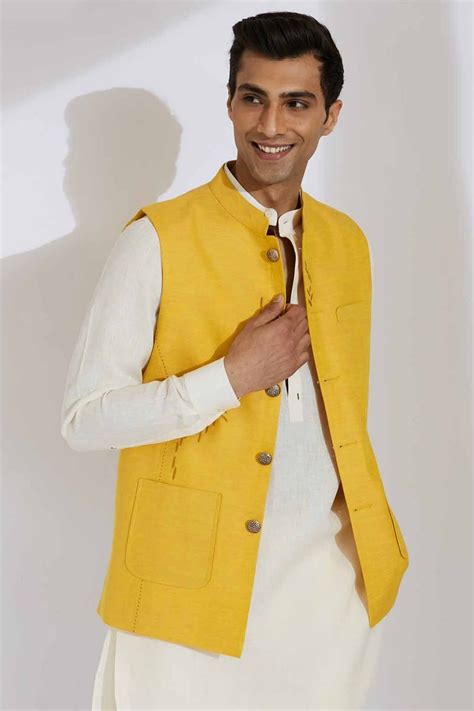 The Amber: Peach Nehru Jacket for Men - Mandarin Collar | Yellwithus