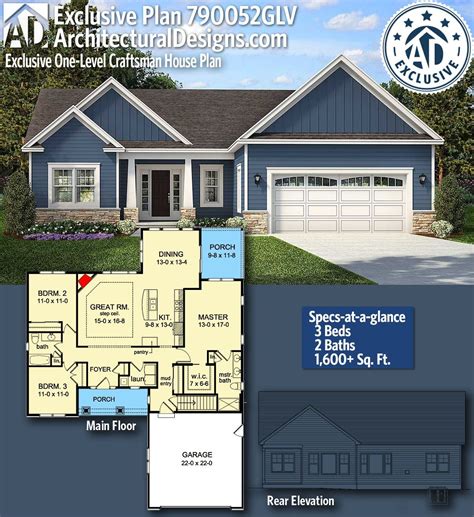 Plan 790052GLV: Exclusive One-Level Craftsman House Plan | House plans ...