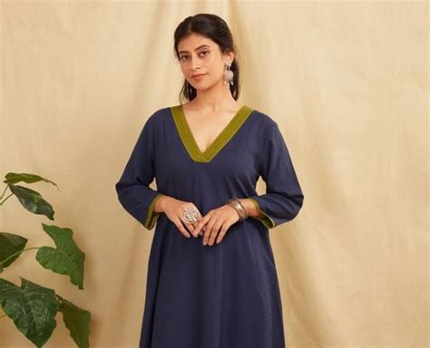 Blue Lace Work Cotton Kurta