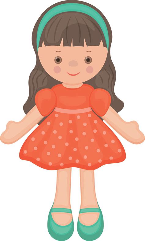 Doll. Cute children's toy. A doll in a beautiful dress. Vector ...
