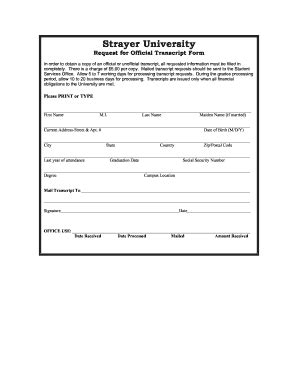 Strayer University Transcript Request - Fill Online, Printable ...