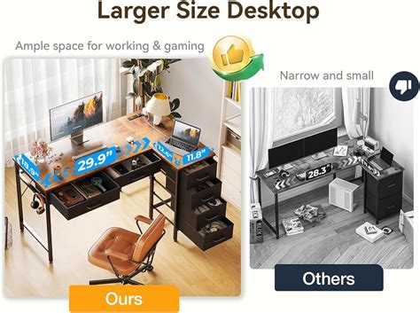 Coleshome 42 Inch L Shaped Desk with Drawers, India | Ubuy
