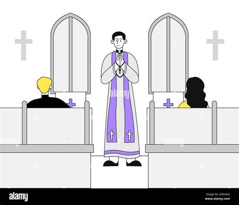 Catholic church priest. Man in ceremonial robes reads sermon to ...