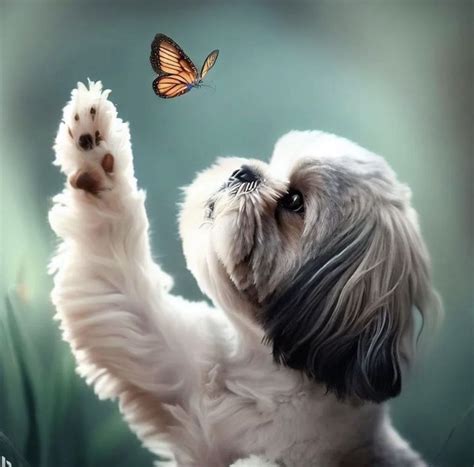 Adorable Shih Tzu Catching a Butterfly