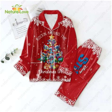 Disney Stitch Christmas Pajamas Stitch Rocking Around Xmas Red Pajamas ...