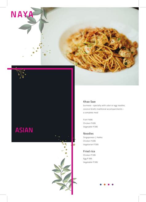 Naya Menu, Menu for Naya, Anya, Gurgaon, Delhi NCR