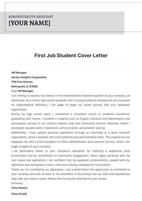First Job Cover Letter Template