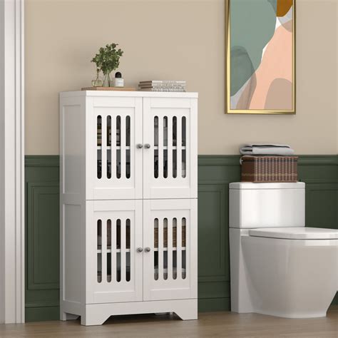 Ebern Designs 43.3in Bathroom Floor Storage Cabinet With Cabinet Lights ...