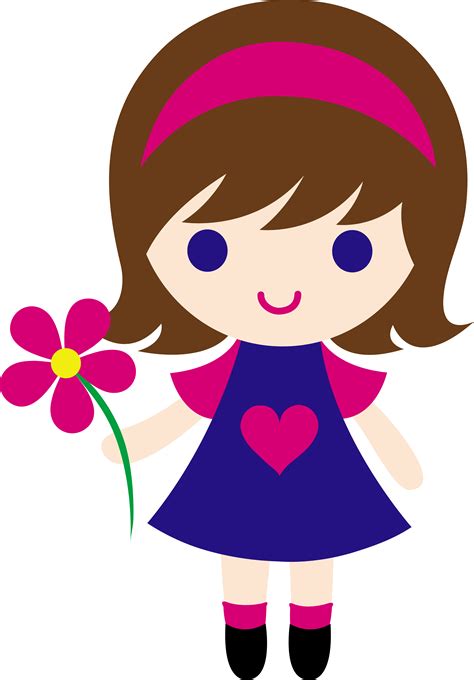 Cute Little Girl Holding Daisy - Free Clip Art | Little girl cartoon ...