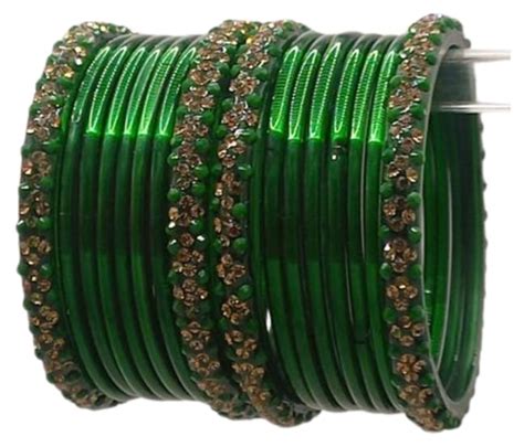 Buy Green Glass Bangles Set with 4 Piece Glass Kadas with Golden Stones ...