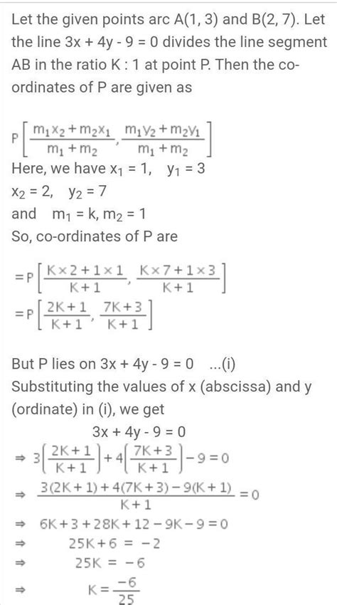 Find the ratio in which the line 3x + 4y . 9 = 0 divides the line ...