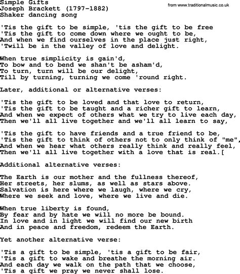 Most Popular Church Hymns and Songs: Simple Gifts - Lyrics, PPTX and PDF