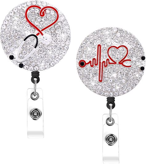 Amazon.com : Prasacco 2 Pieces Rhinestone Nurse Badge Reel Retractable ...