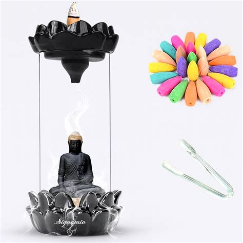 SIGNAMIO Ceramic Buddha Idols For Home Decor Backflow Smoke Fountain ...