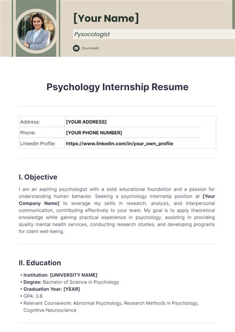 Free Psychology Internship Resume Template to Edit Online