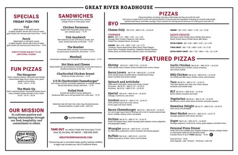 Menu at Great River Roadhouse pizzeria, De Soto, WI-35