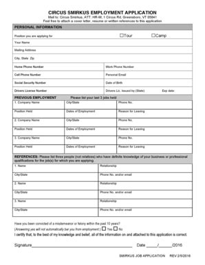 Fillable Online CIRCUS SMIRKUS EMPLOYMENT APPLICATION Fax Email Print ...