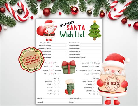 Secret Santa Questionnaire, Secret Santa Gifts, Christmas Wish List Printable, Christmas ...