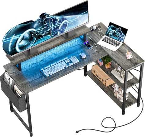 Buy Homieasy L Shaped Computer Desk with LED Strip & Power Strip, 55 ...