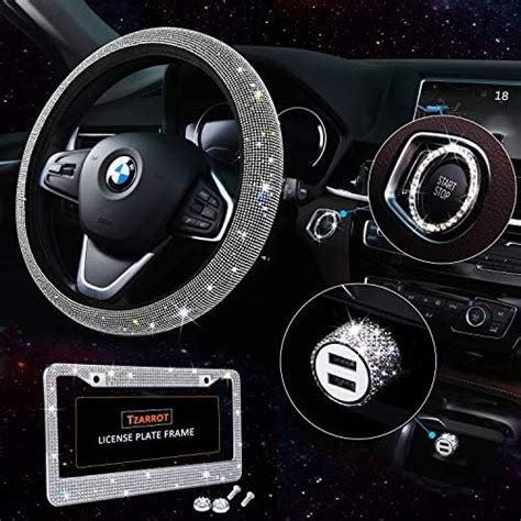 TZARROT White Bling Car Accessories for Women, Diamond Steering Wheel ...