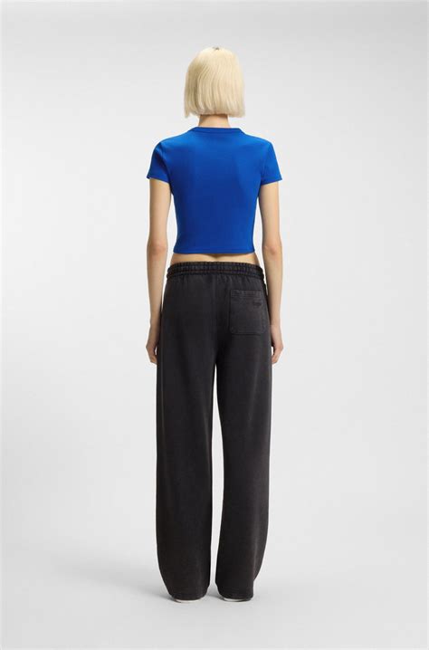 HUGO - Slim-fit cropped T-shirt in stretch cotton - Blue