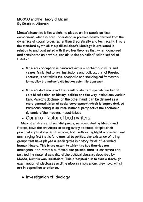MOSCO and Elitism: Analyzing Political Theories by Albertoni - Studocu