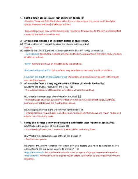 Viral diseases questions & answer - List the 2 main clinical signs of foot and mouth disease (2 ...