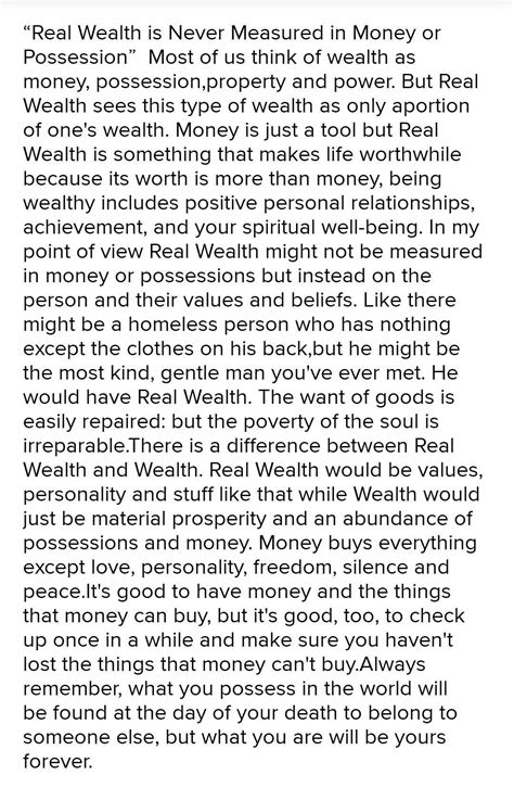 speech on why real wealth is never measured in money or possessions ...