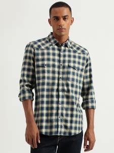 United Colors of Benetton Men Checkered Casual Blue, Cream Shirt - Buy ...