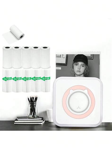 Mini Thermal Printer With 11 Rolls Printing Paper, Portable Inkless ...