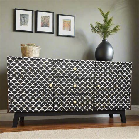 Mother of Pearl Inlay Fish Scale Cabinet Black – Luxury Handicrafts