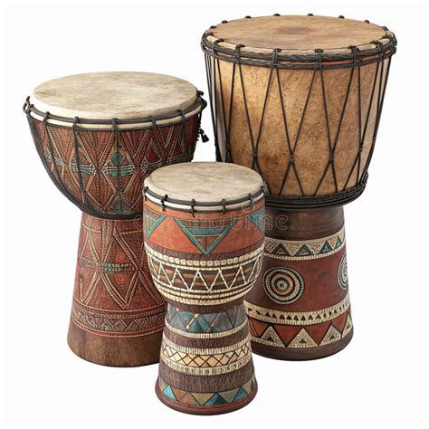 Traditional African Drums with Tribal Patterns and Natural Wood Finish ...