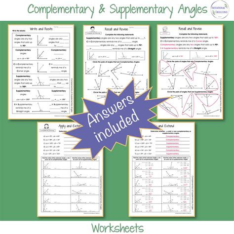 Complementary Supplementary Angles Worksheets Angle Relationships