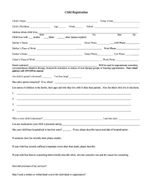 Fillable Online Child Client Registration - Patricia Lee LLC Fax Email ...