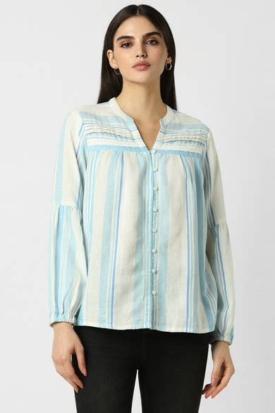 Buy Women Blue Stripe Long Sleeves Casual Shirt Online - 39663313 | Van ...