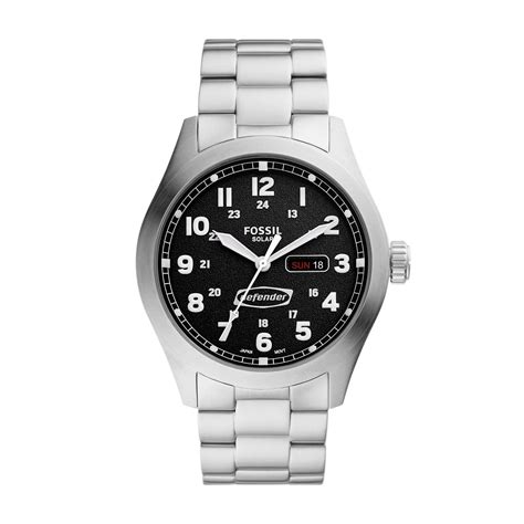 Fossil Defender Analog Black Dial Silver Band Men's Stainless Steel ...